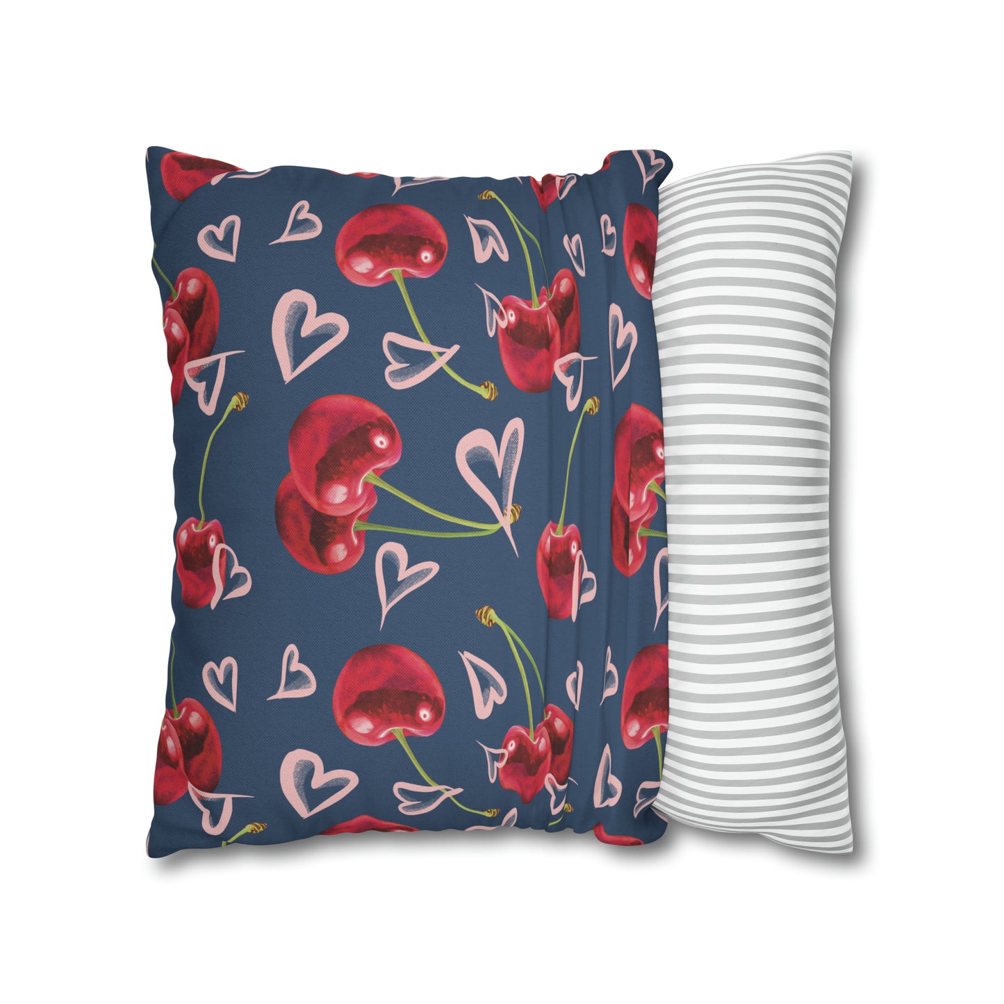 Navy Cherry Love Bomb Square Pillow Cases