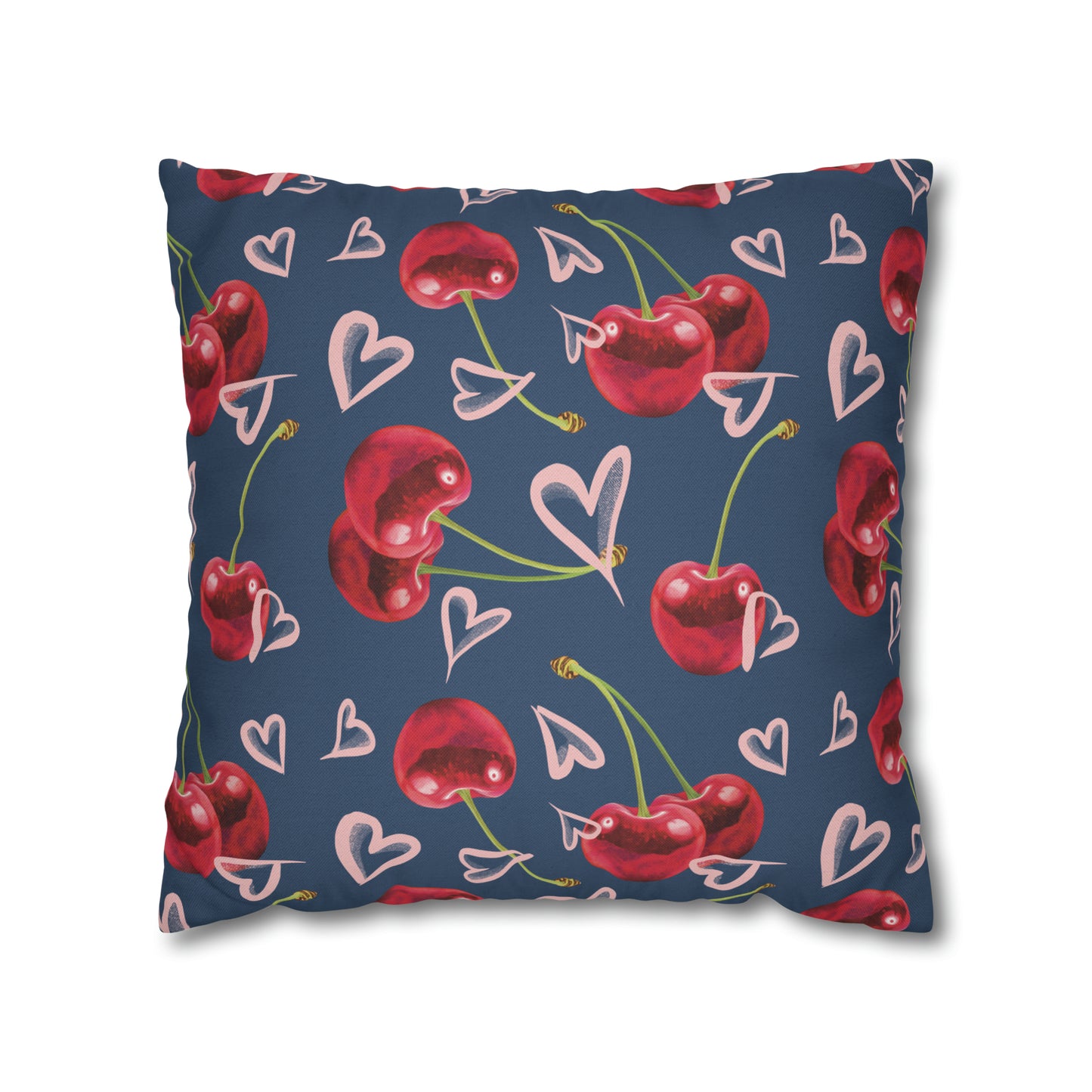 Navy Cherry Love Bomb Square Pillow Cases