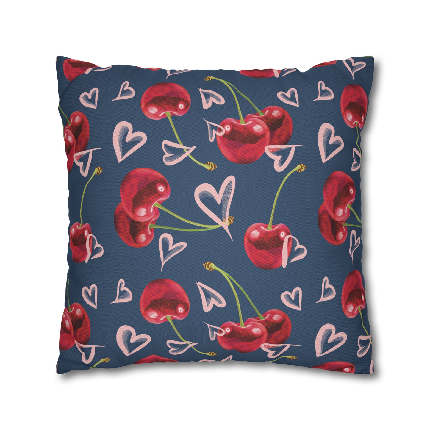 Navy Cherry Love Bomb Square Pillow Cases