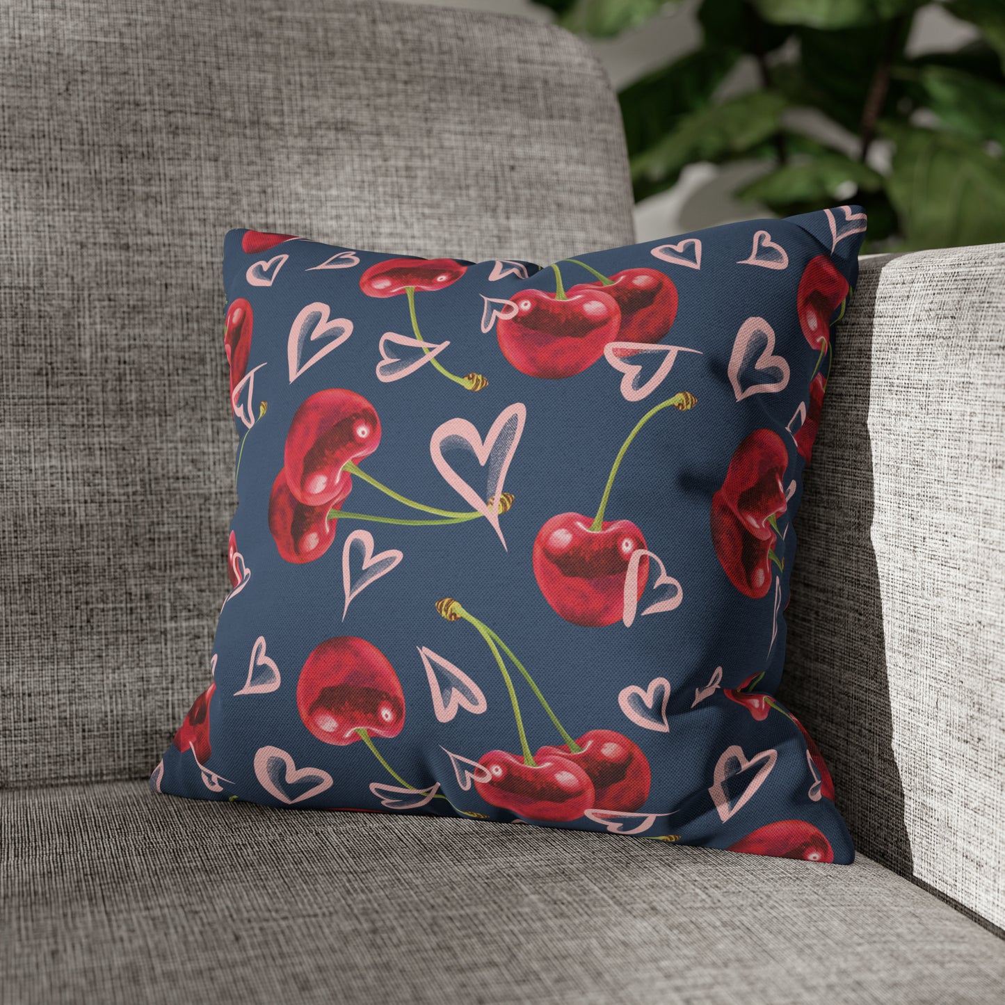 Navy Cherry Love Bomb Square Pillow Cases