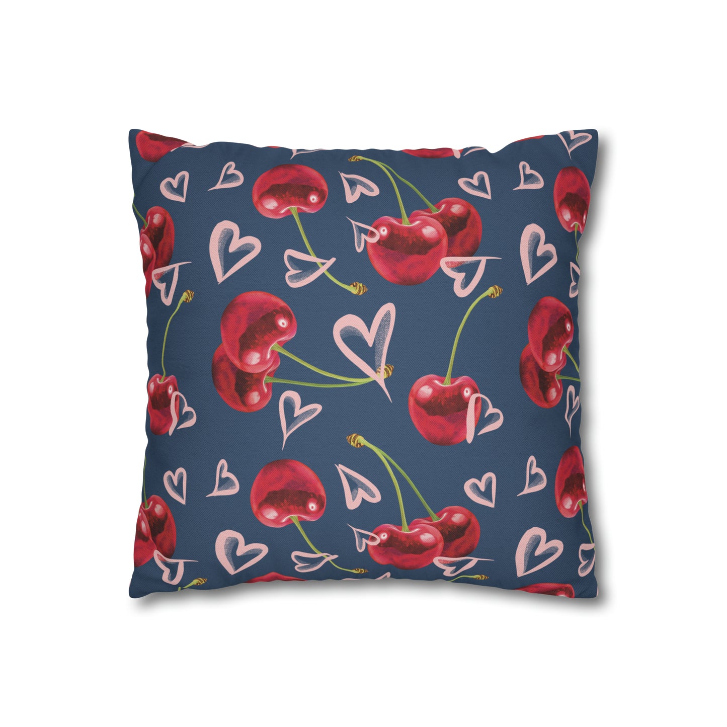 Navy Cherry Love Bomb Square Pillow Cases