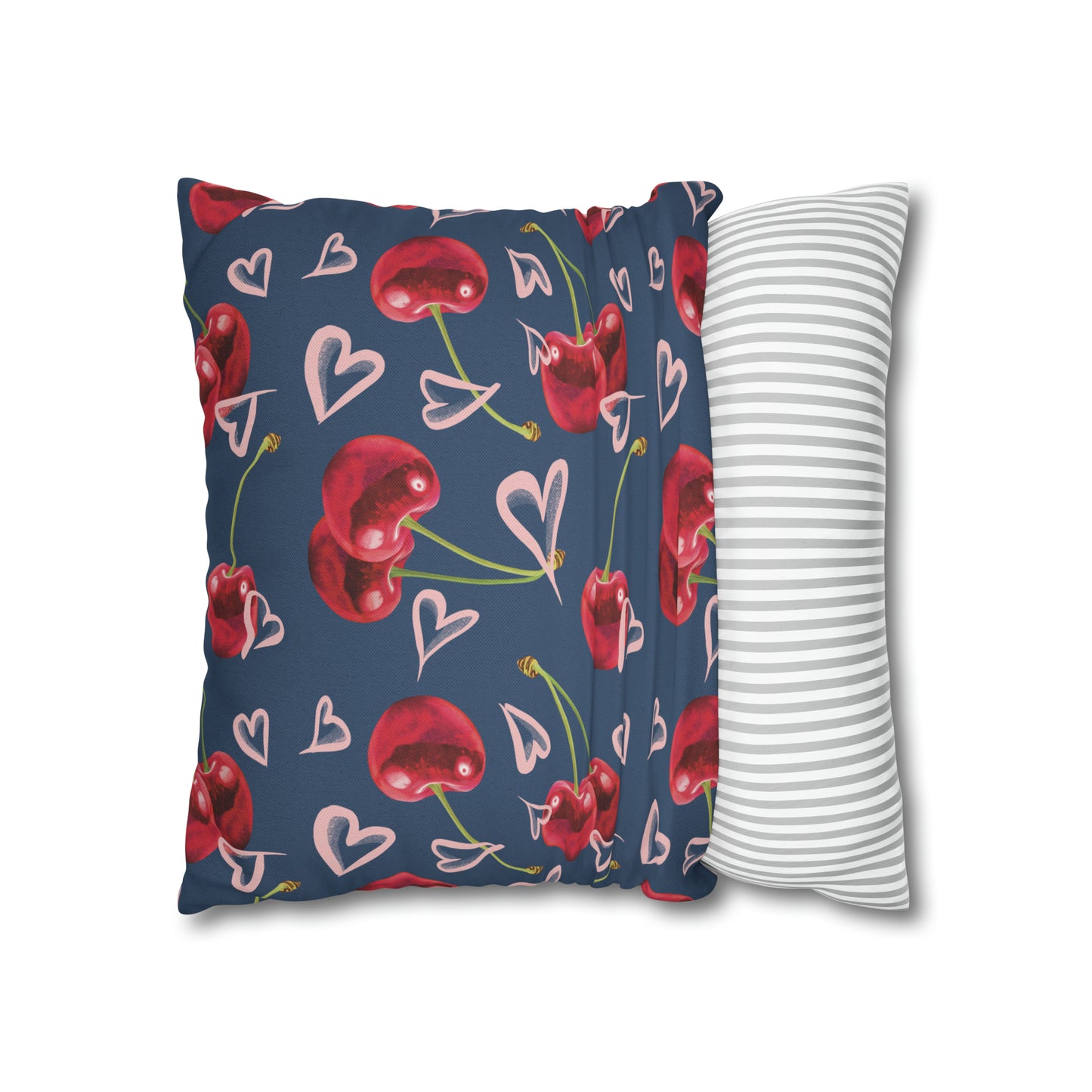 Navy Cherry Love Bomb Square Pillow Cases