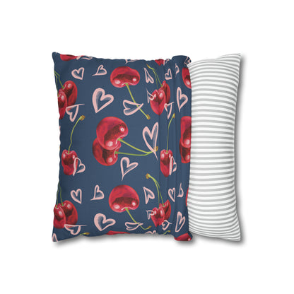 Navy Cherry Love Bomb Square Pillow Cases
