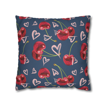 Navy Cherry Love Bomb Square Pillow Cases