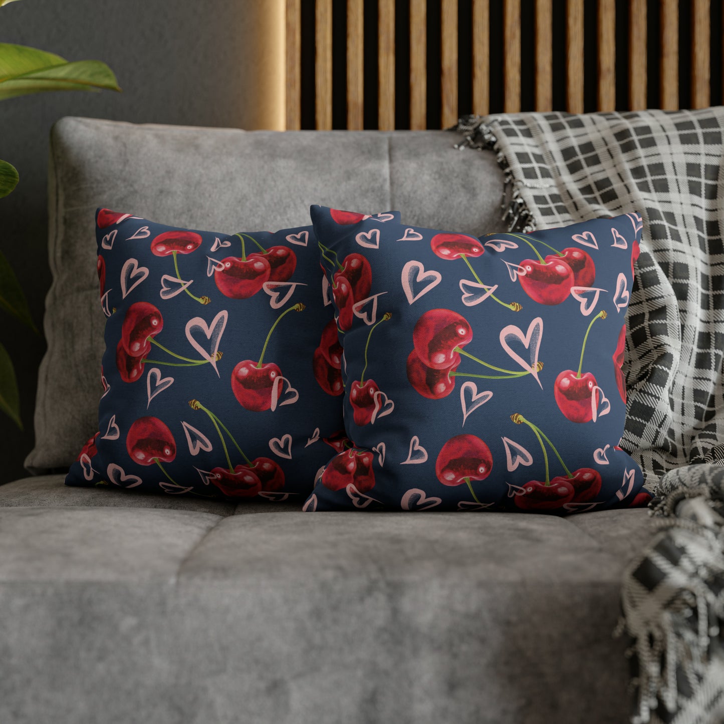 Navy Cherry Love Bomb Square Pillow Cases