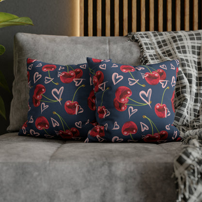Navy Cherry Love Bomb Square Pillow Cases