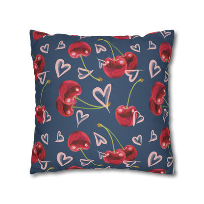 Navy Cherry Love Bomb Square Pillow Cases