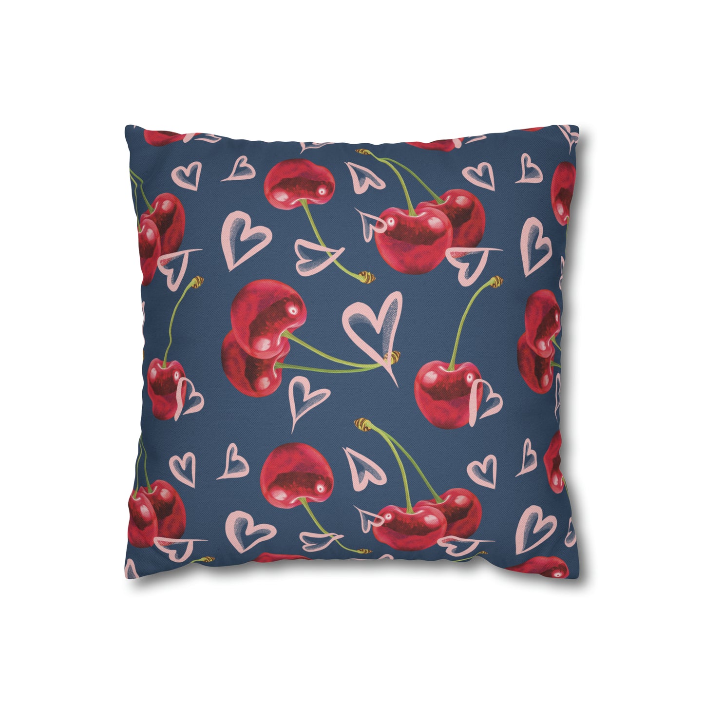 Navy Cherry Love Bomb Square Pillow Cases