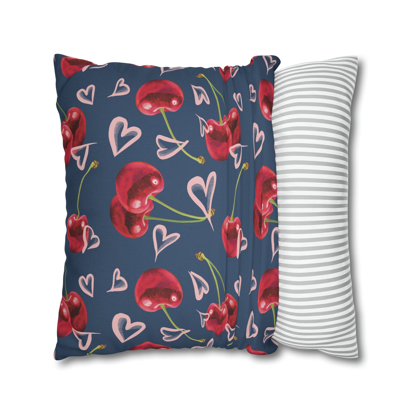 Navy Cherry Love Bomb Square Pillow Cases