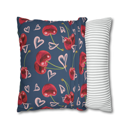 Navy Cherry Love Bomb Square Pillow Cases
