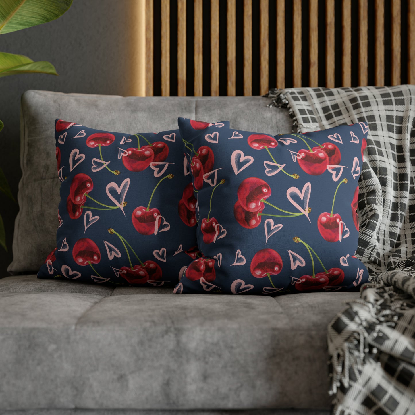 Navy Cherry Love Bomb Square Pillow Cases