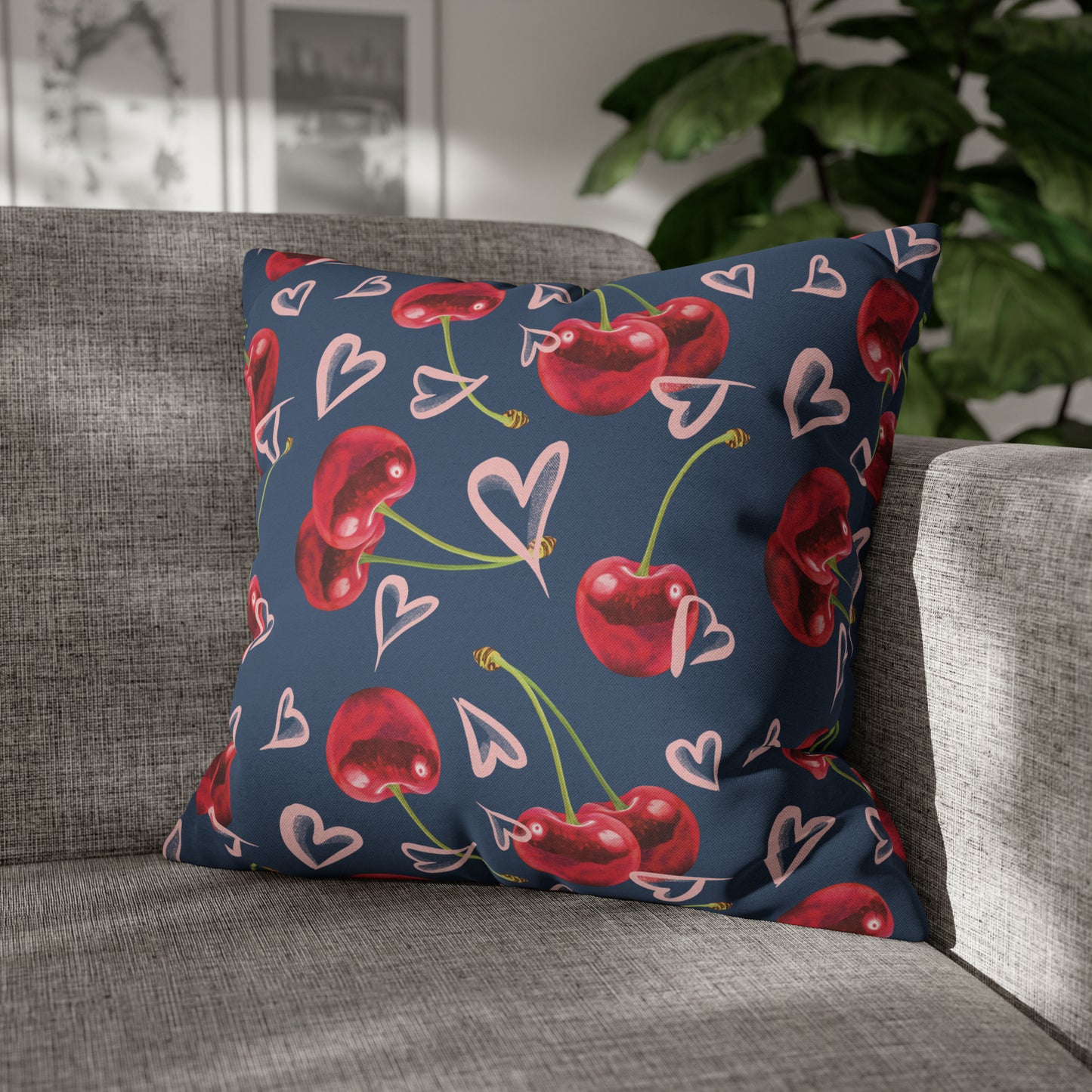 Navy Cherry Love Bomb Square Pillow Cases