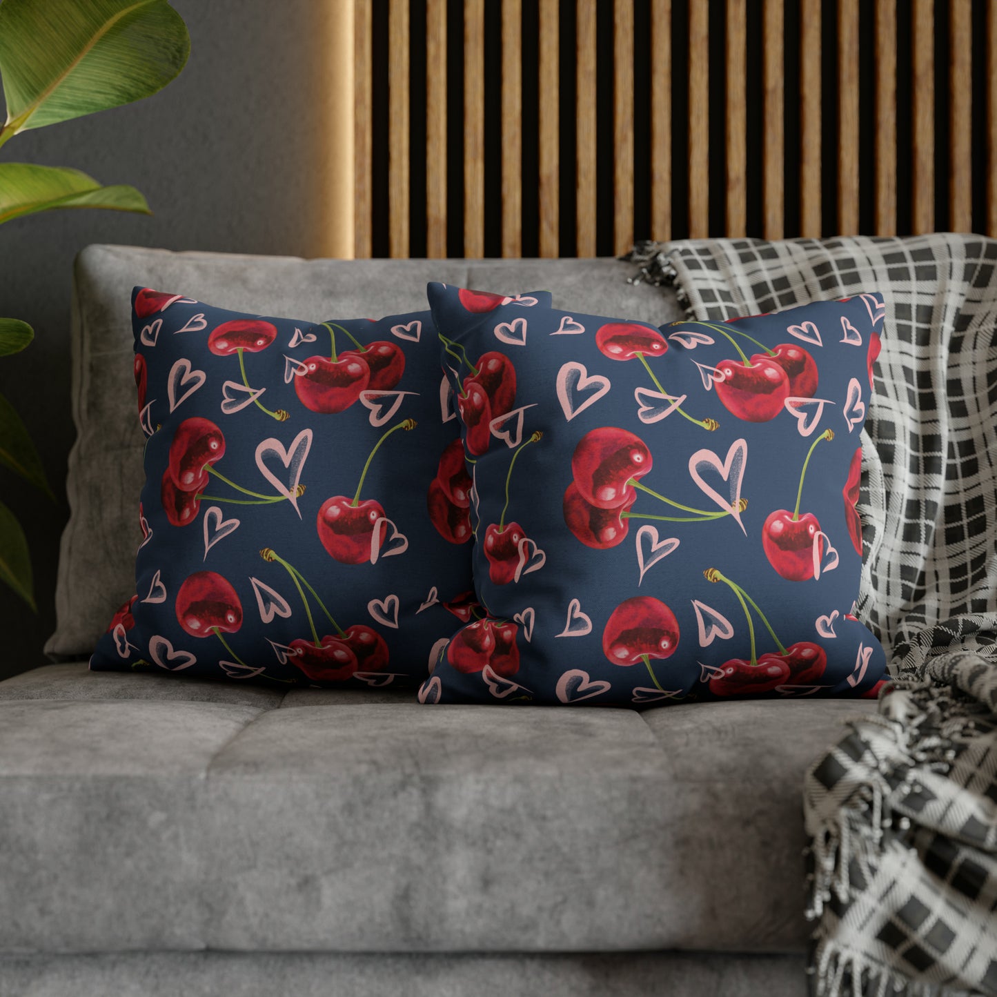 Navy Cherry Love Bomb Square Pillow Cases